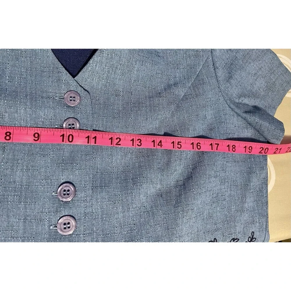 Vintage Sag Harbor Blue Sz12P 2 Piece Pant Set Button Short Sleeve Jacket